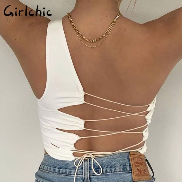 women's tanks & camis girlchic elastic lace up cross backless cropped women sleeveless one shoulder slim tank party club street clo, White
women's tanks & camis girlchic elastic lace up cross backless cropped women sleeveless one shoulder slim tank party club street clo, White