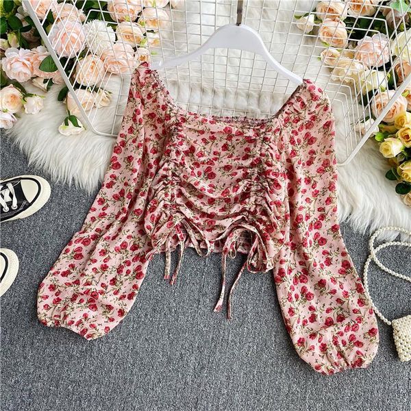 2021 new arrivals early autumn temperament blouse shirt chic stitching color floral print square collar drawstring blusas tee, White
2021 new arrivals early autumn temperament blouse shirt chic stitching color floral print square collar drawstring blusas tee, White