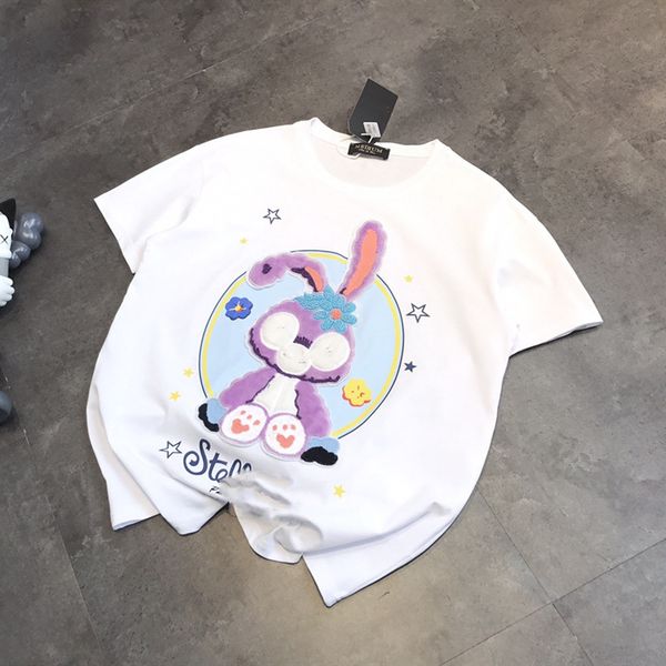 luxury design cartoon rabbit embroidery short women's nail bead summer loose letter printing tide half sleeve t-shirt, White
luxury design cartoon rabbit embroidery short women's nail bead summer loose letter printing tide half sleeve t-shirt, White