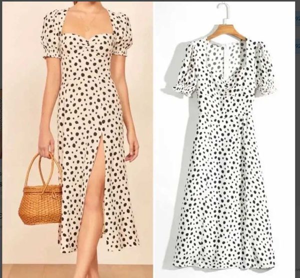 dresses summer elegant retro short sleeve square neck white polka dot dress split slim a line vestido feminino fashion 210610, Black;gray
dresses summer elegant retro short sleeve square neck white polka dot dress split slim a line vestido feminino fashion 210610, Black;gray