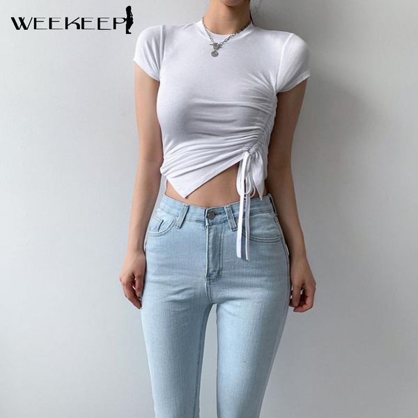 women's t-shirt weekeep streetwear drawstring asymmetric women short sleeve o neck skinny crop summer casual harajuku solid outfits, White
women's t-shirt weekeep streetwear drawstring asymmetric women short sleeve o neck skinny crop summer casual harajuku solid outfits, White