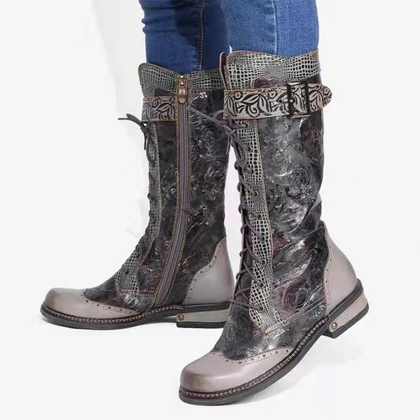 boots women autumn knee female platform pu leather block heels ladies zipper buckle lace-up mixed color ethnic long boot, Black
boots women autumn knee female platform pu leather block heels ladies zipper buckle lace-up mixed color ethnic long boot, Black
