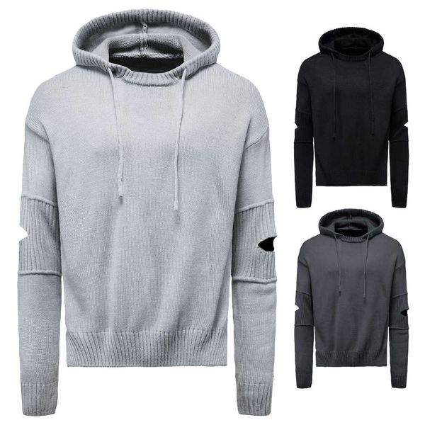 autumn 2020 new men's casual t-shirt hooded pullover youth sweater, White;black