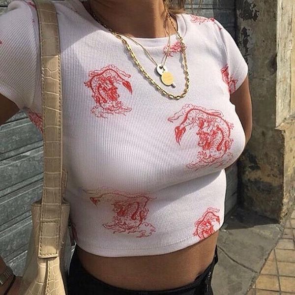 streetwear t shirts for women dragon print front o-neck short sleeve knit cropped tees y2k outfits bodycon short, White
streetwear t shirts for women dragon print front o-neck short sleeve knit cropped tees y2k outfits bodycon short, White