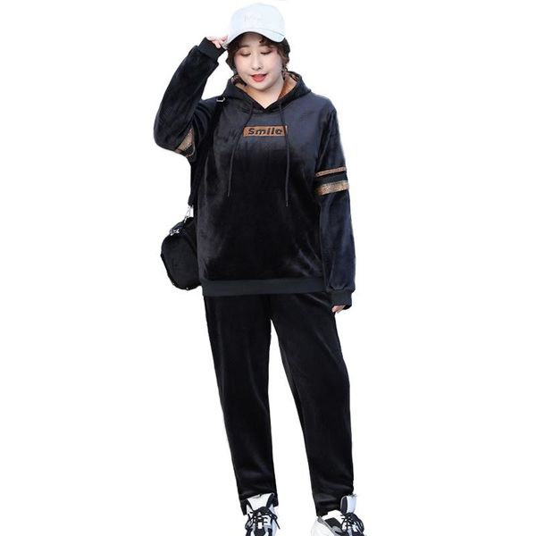 women's two piece pants fashion oversize double-faced fluff casual two-piece set women embroidery gold velvet sportswear suit plus size, White