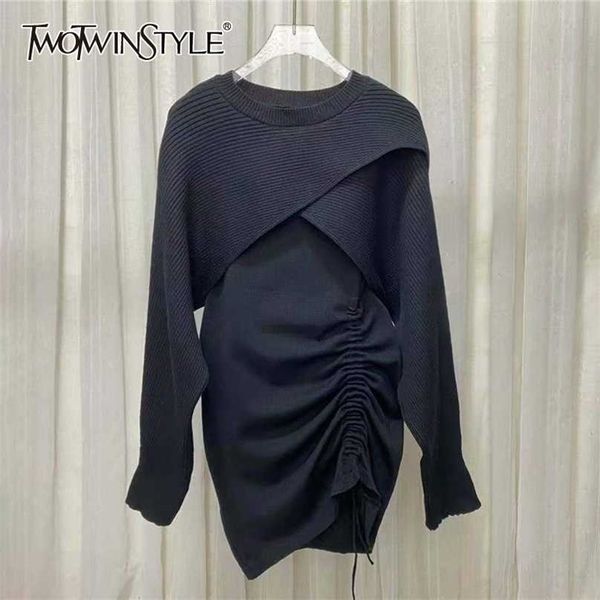 twotyle knitted two piece set for women o neck long sleeve short high waist drawstring mini dresses female sets 211106, White
twotyle knitted two piece set for women o neck long sleeve short high waist drawstring mini dresses female sets 211106, White