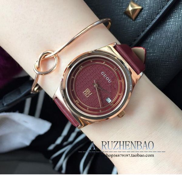 wristwatches fashion guou brand ladies watch quartz genuine leather luxury strap student calendar water resistant womans, Slivery;brown
wristwatches fashion guou brand ladies watch quartz genuine leather luxury strap student calendar water resistant womans, Slivery;brown