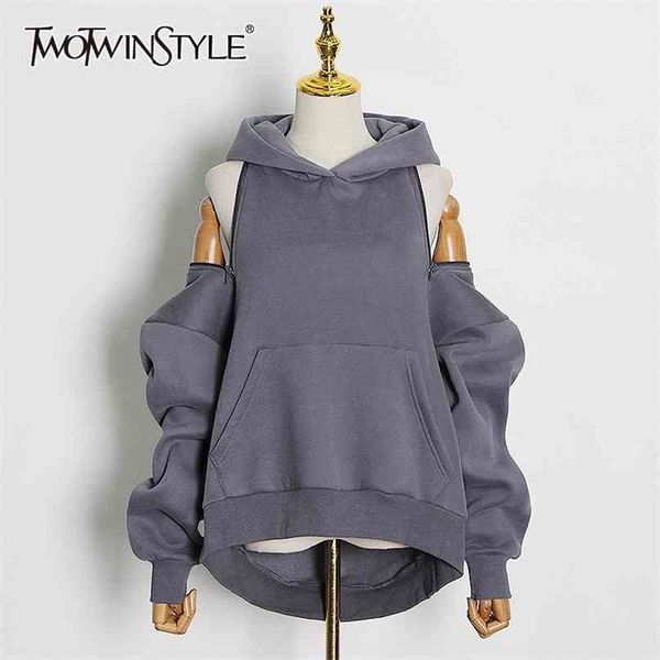 twotwinstyle casual solid sweatshirt for women hooded collar long sleeve hollow out minimalist sweatshirts female fashion fall 210803, Black
twotwinstyle casual solid sweatshirt for women hooded collar long sleeve hollow out minimalist sweatshirts female fashion fall 210803, Black