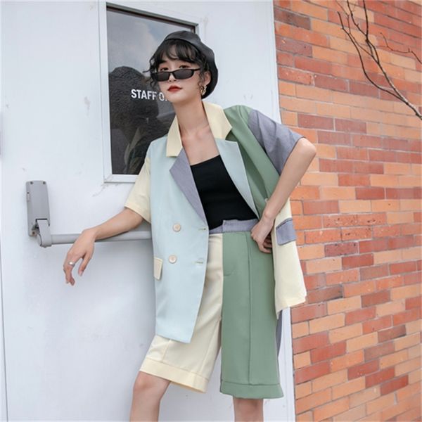 2021 new colorblock summer women double breasted short sleeve blazer fashion designer coats and jackets korean dys6, White;black
2021 new colorblock summer women double breasted short sleeve blazer fashion designer coats and jackets korean dys6, White;black