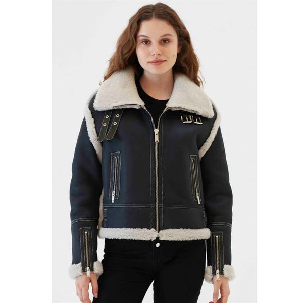 women's leather & faux 2021 womens b3 shearling jacket turkey sheepskin coat blue biker short fur, Black
women's leather & faux 2021 womens b3 shearling jacket turkey sheepskin coat blue biker short fur, Black