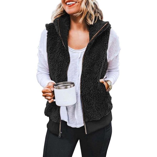 women's vests 2021 winter woman temperamental sleeveless soft cotton casual loose pockets vest elegant fleece outwear, Black;white
women's vests 2021 winter woman temperamental sleeveless soft cotton casual loose pockets vest elegant fleece outwear, Black;white