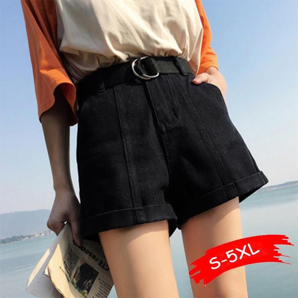 women's shorts large size ladies denim s-5xl 100kg can wear plus black jeans with the belt 2021 summer arrival, White;black
women's shorts large size ladies denim s-5xl 100kg can wear plus black jeans with the belt 2021 summer arrival, White;black