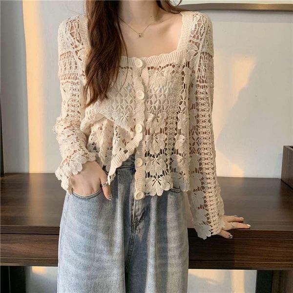 women's knits & tees hollow lace blouse summer 2021 french temperament casual long-sleeved short cardigan western style, White
women's knits & tees hollow lace blouse summer 2021 french temperament casual long-sleeved short cardigan western style, White