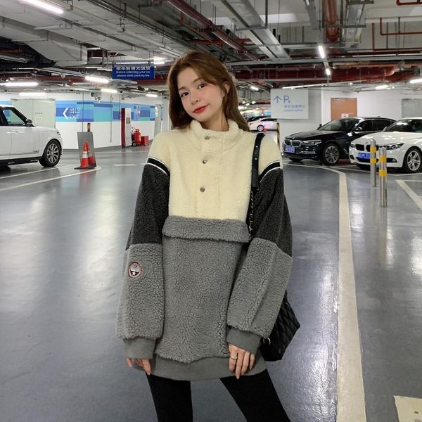 2021 new autumn and winter design sense color matching zipper loose polar fleece sweatshirt long-sleeved college hoodie v3cz, Black
2021 new autumn and winter design sense color matching zipper loose polar fleece sweatshirt long-sleeved college hoodie v3cz, Black