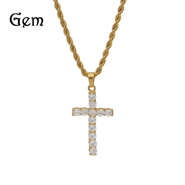 hip hop stainless steel zircon cross pendant men's pendant stainless steel twist chain, Silver
hip hop stainless steel zircon cross pendant men's pendant stainless steel twist chain, Silver