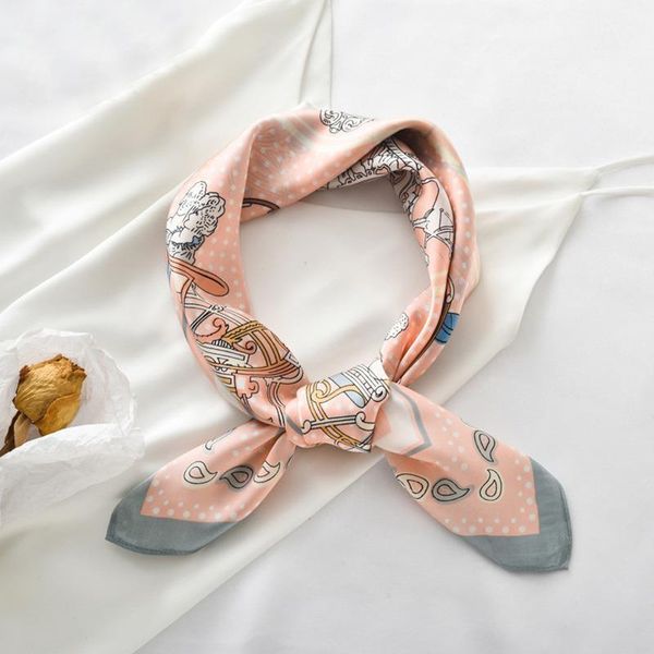 scarves 2021 british carriage silk scarf small square female spring and summer thin artificial fashion retro wild, Blue;gray 
scarves 2021 british carriage silk scarf small square female spring and summer thin artificial fashion retro wild, Blue;gray