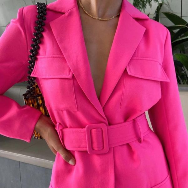 women's suits & blazers spring blazer dressturn-down collar belt coat casual women pink long sleeve pocket jacket single suit 2021 fema, White;black
women's suits & blazers spring blazer dressturn-down collar belt coat casual women pink long sleeve pocket jacket single suit 2021 fema, White;black