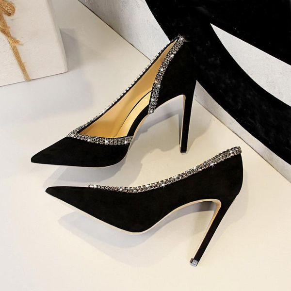 dress shoes party fashion banquet super high heel suede shallow mouth v-shaped saliva crystals side hollow women's pumps, Black
dress shoes party fashion banquet super high heel suede shallow mouth v-shaped saliva crystals side hollow women's pumps, Black