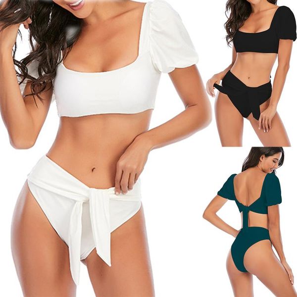women's swimwear fashion bubble sleeve leaf print high waist split swimsuit bikini solid waisted, White;black
women's swimwear fashion bubble sleeve leaf print high waist split swimsuit bikini solid waisted, White;black