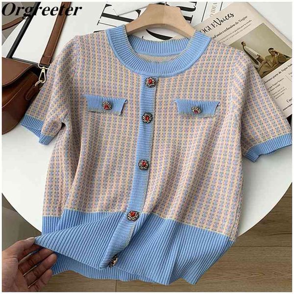 3 colors choose vintage knitwear female mujer summer o-neck diamond button hit color pullover thin blusa 210602, White
3 colors choose vintage knitwear female mujer summer o-neck diamond button hit color pullover thin blusa 210602, White