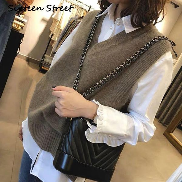 women's sweaters v neck girls pullover vest autumn winter knitted sleeveless warm casual oversize ladies jumper female 2021, White;black
women's sweaters v neck girls pullover vest autumn winter knitted sleeveless warm casual oversize ladies jumper female 2021, White;black