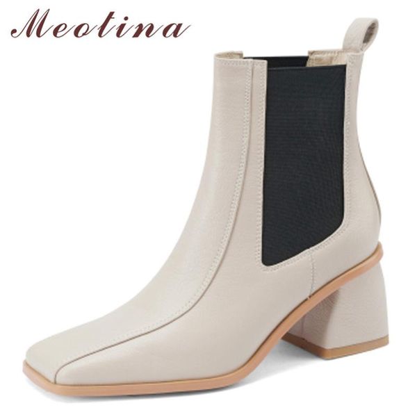 boots meotina women genuine leather fashion thick heel shoes high square toe sheepskin ladies short autumn winter 40, Black 
boots meotina women genuine leather fashion thick heel shoes high square toe sheepskin ladies short autumn winter 40, Black