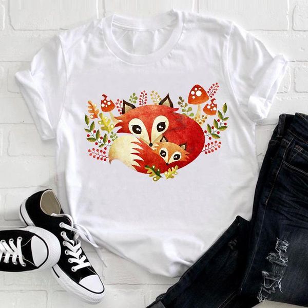 women short sleeve mujer camisetas fox printing clothing animal 90s clothes ladies graphic print tee tshirt female t-shirt, White 
women short sleeve mujer camisetas fox printing clothing animal 90s clothes ladies graphic print tee tshirt female t-shirt, White