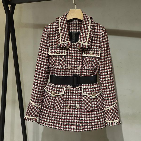 women's wool & blends 2021 autumn france style elgant belt coat double-breasted plaid overcaot c506, Black
women's wool & blends 2021 autumn france style elgant belt coat double-breasted plaid overcaot c506, Black