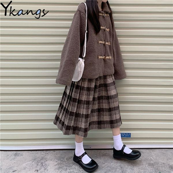 2021 woman winter japanese 2pcs set faux fur teddy coat+wool plaid pleated skirt autumn harajuku korean cute loose jacket ropa mujer cibg, White
2021 woman winter japanese 2pcs set faux fur teddy coat+wool plaid pleated skirt autumn harajuku korean cute loose jacket ropa mujer cibg, White