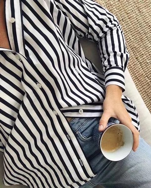 women's blouses & shirts 2021ss black white striped cotton long sleeves buttoned cuffs slit sides blouse woman
women's blouses & shirts 2021ss black white striped cotton long sleeves buttoned cuffs slit sides blouse woman