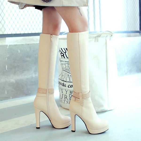 boots ladies winter thick-soled high heels knee-high women fashion buckle zipper white women's shoes, Black
boots ladies winter thick-soled high heels knee-high women fashion buckle zipper white women's shoes, Black