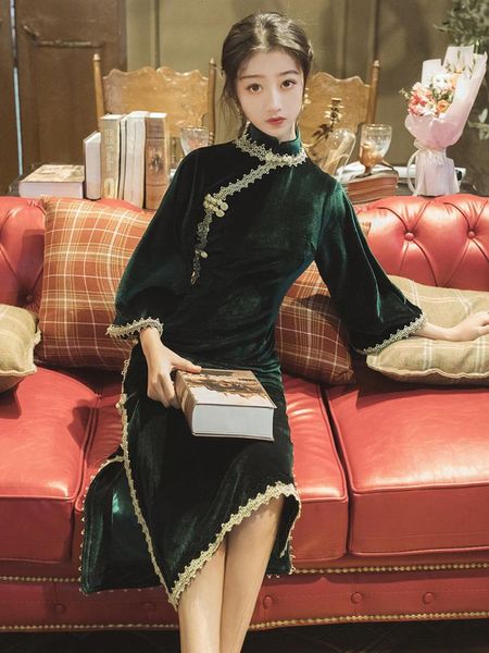 casual dresses heavy velvet lace stitching restoring ancient ways improved cheongsam pricing above, Black;gray
casual dresses heavy velvet lace stitching restoring ancient ways improved cheongsam pricing above, Black;gray
