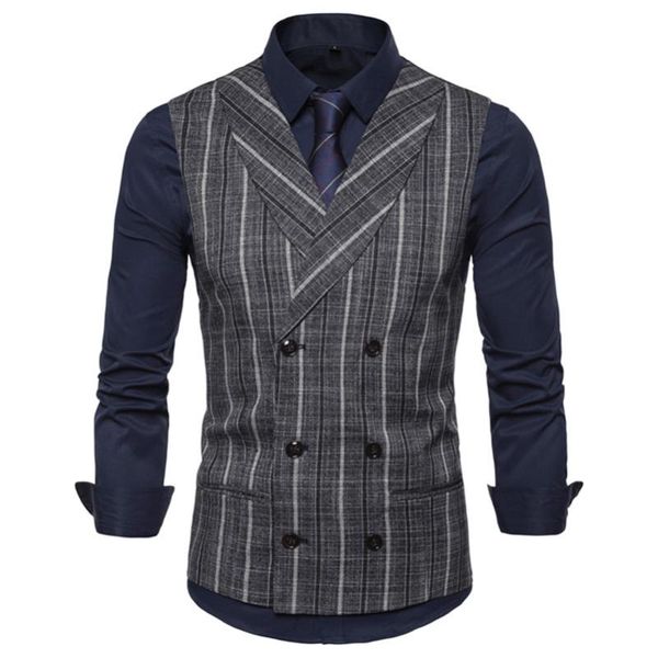 men's vests fashion men striped vest leisure double-breasted grid plus size casual slim fit business suit waistcoat clothing, Black;white
men's vests fashion men striped vest leisure double-breasted grid plus size casual slim fit business suit waistcoat clothing, Black;white
