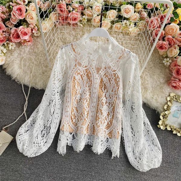 spring autumn beige white black women shirts hollow out lace stand collar lantern long sleeve loose short blouse
spring autumn beige white black women shirts hollow out lace stand collar lantern long sleeve loose short blouse