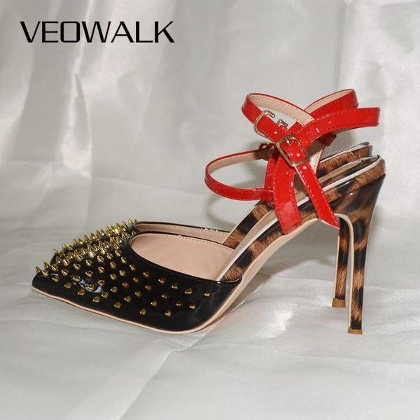 veowalk gold spikes women glossy high heel sandals summer ankle strap pumps ladies pointy toe slingbacks shoes stilettos, Black
veowalk gold spikes women glossy high heel sandals summer ankle strap pumps ladies pointy toe slingbacks shoes stilettos, Black