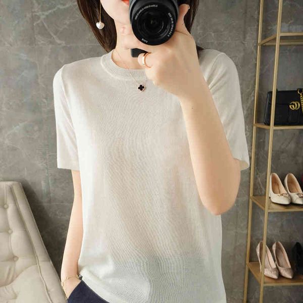 women's knits & tees summer style ladies short-sleeved 100% pure wool knitted o-neck pullover sweater plus size loose women kf, White
women's knits & tees summer style ladies short-sleeved 100% pure wool knitted o-neck pullover sweater plus size loose women kf, White