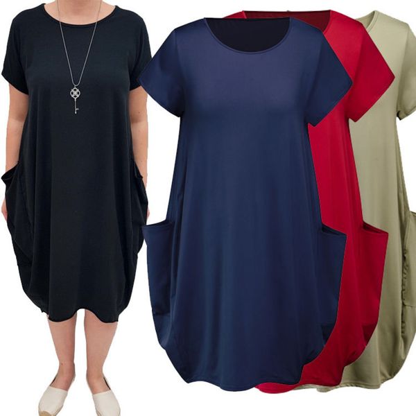 shengyuan women's loose casual pocket round neck short sleeve dress, Black;gray 
shengyuan women's loose casual pocket round neck short sleeve dress, Black;gray