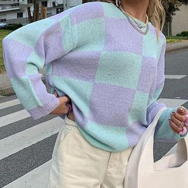 women's sweaters y2k plaid patchwork autumn casual o-neck long sleeve women knitted pullovers loose female sweater 2021, White;black
women's sweaters y2k plaid patchwork autumn casual o-neck long sleeve women knitted pullovers loose female sweater 2021, White;black