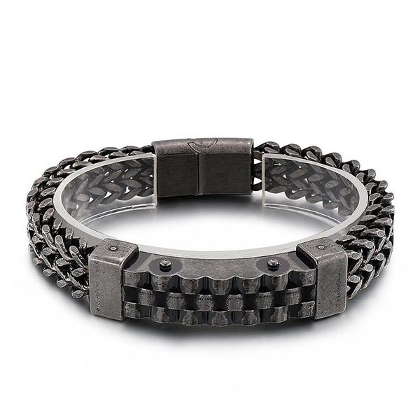 link, chain european and american fashion personality hip-hop style vacuum plating curved brand men's titanium steel bracelet, Black
link, chain european and american fashion personality hip-hop style vacuum plating curved brand men's titanium steel bracelet, Black