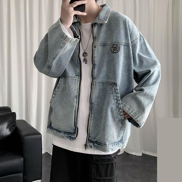 vintage men's jacket lapel zipper long sleeve pocket functional light blue washable spring autumn loose comfortable male coat, Black;brown
vintage men's jacket lapel zipper long sleeve pocket functional light blue washable spring autumn loose comfortable male coat, Black;brown