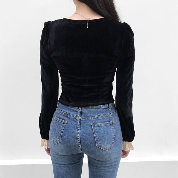 vintage slim long sleeve splice lace crop women bodycon dark button autumn fashion suede square collar tshirt, White
vintage slim long sleeve splice lace crop women bodycon dark button autumn fashion suede square collar tshirt, White