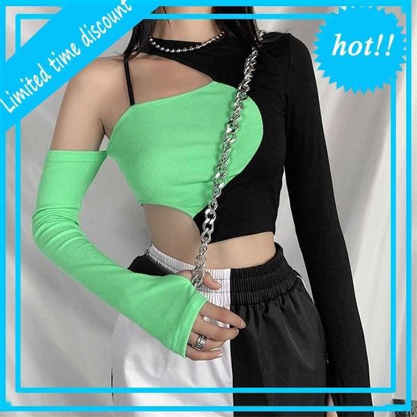 women's clothing autumn and winter 2021 new slim contrast irregular slant shoulder long sleeve t-shirt for women, White
women's clothing autumn and winter 2021 new slim contrast irregular slant shoulder long sleeve t-shirt for women, White