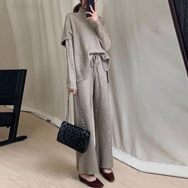 women's two piece pants 3 set women knitted sweater half turtleneck vest and o-neck pullovers lace-up sets female winter outfits, White
women's two piece pants 3 set women knitted sweater half turtleneck vest and o-neck pullovers lace-up sets female winter outfits, White