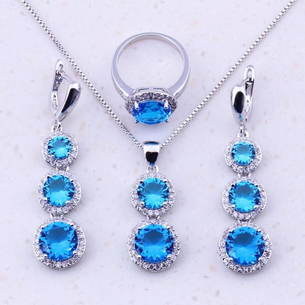 earrings & necklace valuable sky blue crystal cubic zircon sterling jewelry sets for women party fashion gift box j0020, Silver
earrings & necklace valuable sky blue crystal cubic zircon sterling jewelry sets for women party fashion gift box j0020, Silver