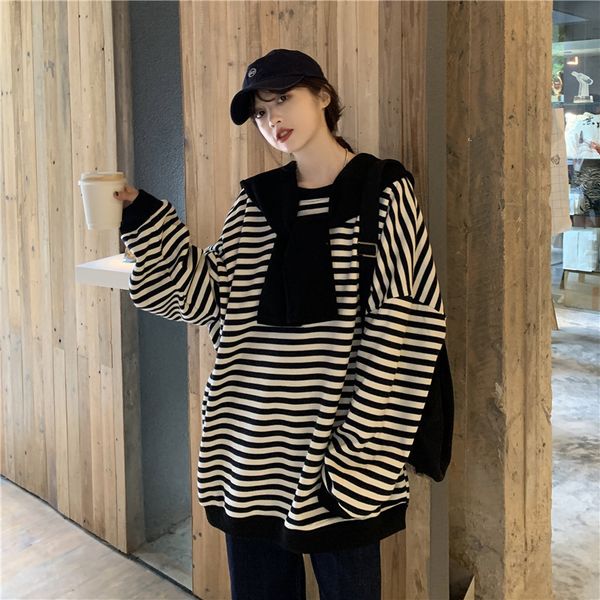 women hoodie 2021 spring autumn woman hoodies simple stripe loose comfort all-match fashion casual sweet elegant student sweatshirts, Black
women hoodie 2021 spring autumn woman hoodies simple stripe loose comfort all-match fashion casual sweet elegant student sweatshirts, Black