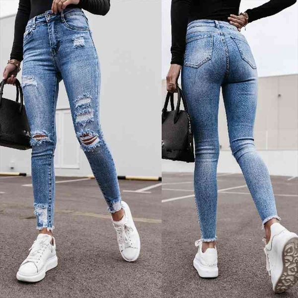 fashion mid waist skinny ripped womens jean hole tassel stretch denim pencil long pants female slim trousers, Blue
fashion mid waist skinny ripped womens jean hole tassel stretch denim pencil long pants female slim trousers, Blue