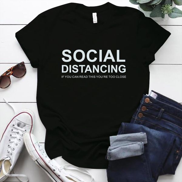 social distance letter print womens t shirts short sleeve o neck loose tee female clothes camisetas, White
social distance letter print womens t shirts short sleeve o neck loose tee female clothes camisetas, White