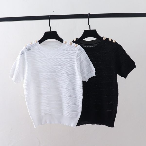 t shirt 2021 summer slim shoulder button round neck hollowed out ice silk knitted short sleeve bottomed top, White
t shirt 2021 summer slim shoulder button round neck hollowed out ice silk knitted short sleeve bottomed top, White
