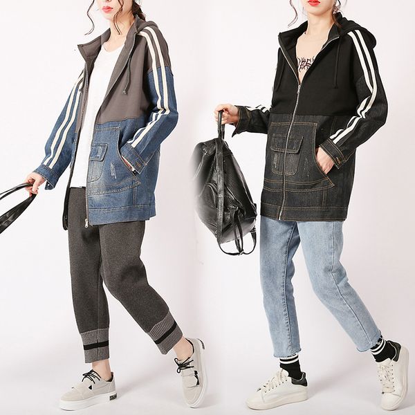 2021 new spring midi denim windbreaker jacket girls jeans stitching coat women blue black hooded korean female outerwear women's qce9, Black;brown
2021 new spring midi denim windbreaker jacket girls jeans stitching coat women blue black hooded korean female outerwear women's qce9, Black;brown