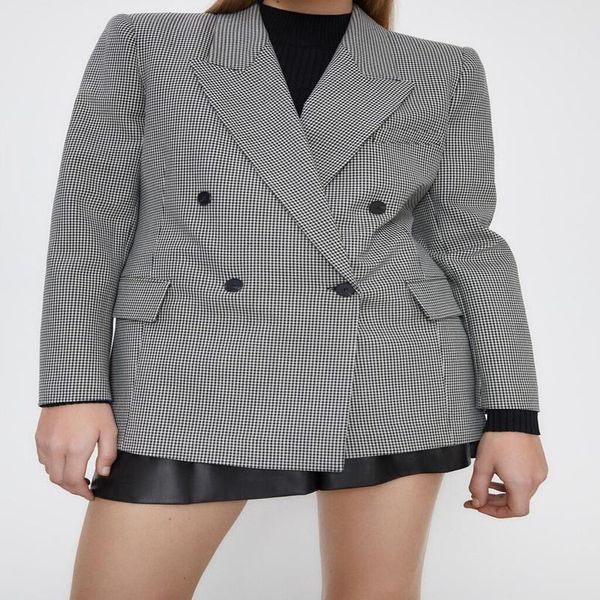 women's suits & blazers 2021 same european and american spring temperament slim long sleeve double breasted plaid suit coat, White;black
women's suits & blazers 2021 same european and american spring temperament slim long sleeve double breasted plaid suit coat, White;black